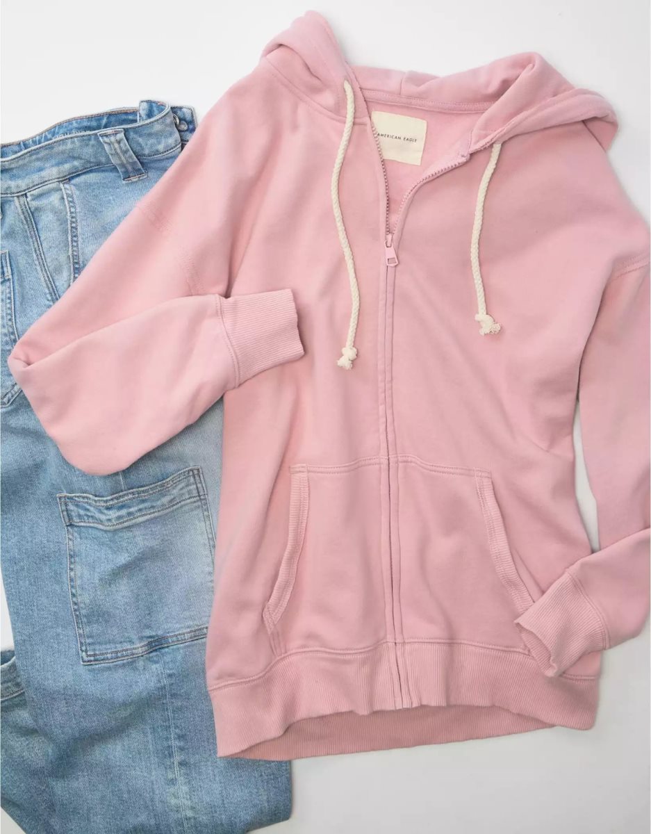 Sweat à Capuche American Eagle AE Oversized Zip-Up Rose Femme | MMG-34564426